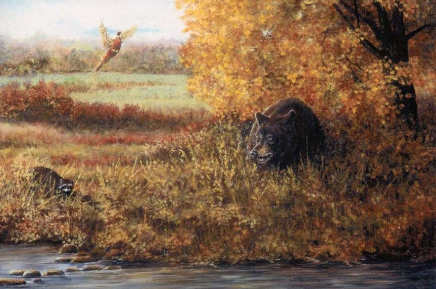 bear and pheasant painting