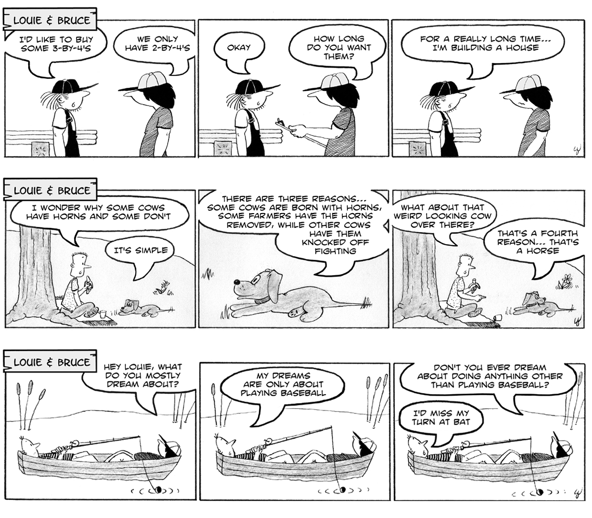 3 panels of louie and bruce short comics
