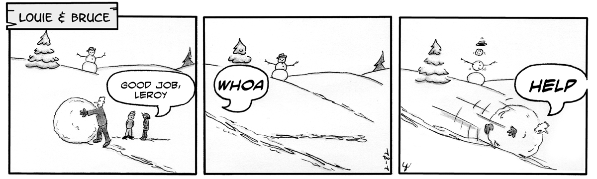 february 1982 louie and bruce 3-panel comic strip, second of two